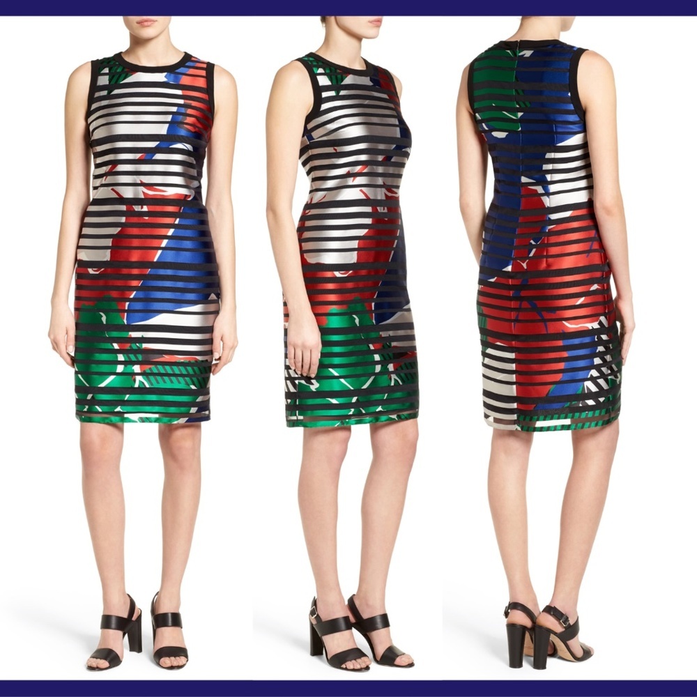$745 BOSS‎ Hugo Boss Danyna Sheath Dress in White Black Blue [SZ 4 US ]